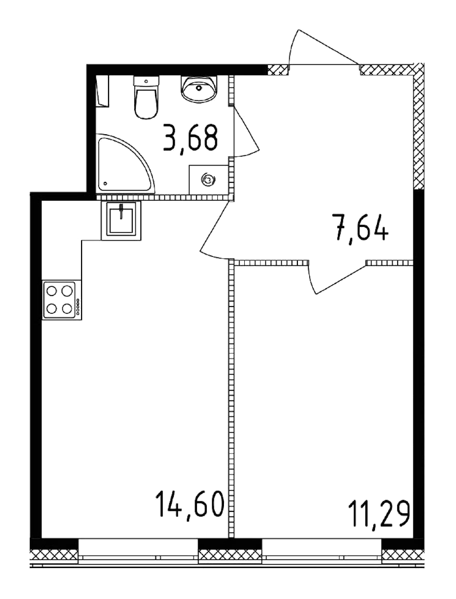 1-комнатная квартира 37.21 м², 1/14 эт., ЖК «Чёрная речка»